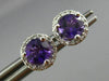ESTATE 1.02CT DIAMOND & AAA AMETHYST 14K WHITE GOLD ROUND HALO CLASSIC EARRINGS