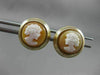 ANTIQUE ROUND 14KT YELLOW GOLD ITALIAN HANDCRAFTED LADY CAMEO EARRINGS #22741