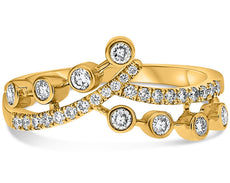 .36CT DIAMOND 14K YELLOW GOLD ROUND BEZEL & PRONG 2 ROW CRISS CROSS LOVE RING