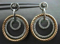 ESTATE LARGE 1.0CT DIAMOND 14K WHITE & ROSE GOLD 3D CIRCLE OF LIFE HOOP EARRINGS