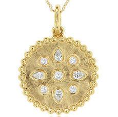 .35CT DIAMOND 14K YELLOW GOLD 3D 9 STONE CIRCULAR FLORAL ETOILE FLOATING PENDANT