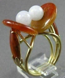 ANTIQUE WIDE 14KT YELLOW GOLD ONYX & WHITE QUARTZ DOUBLE EYE LUCKY RING #22336
