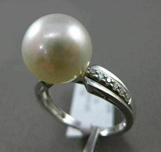 ESTATE .14CT DIAMOND 14KT WHITE GOLD AAA SOUTH SEA PEARL CLASSIC SOLITAIRE RING