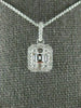 ESTATE .45CT DIAMOND 18K WHITE GOLD ROUND & BAGUETTE CLUSTER SQUARE HALO PENDANT