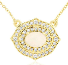 .85CT DIAMOND & AAA OPAL 14KT YELLOW GOLD 3D OVAL & ROUND FILIGREE LOVE NECKLACE
