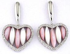 .25CT DIAMOND & AAA MOTHER OF PEARL 14K WHITE GOLD MARQUISE SHAPE HEART EARRINGS