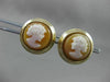 ANTIQUE ROUND 14KT YELLOW GOLD ITALIAN HANDCRAFTED LADY CAMEO EARRINGS #22741