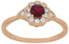 .48CT DIAMOND & AAA RUBY 14KT ROSE GOLD 3D ROUND FLOWER TRIANGULAR PROMISE RING