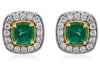 LARGE 2.03CT DIAMOND & AAA EMERALD 18KT 2 TONE GOLD SQUARE & ROUND STUD EARRINGS
