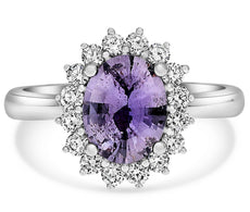 WIDE 2.28CT DIAMOND & AAA PURPLE SAPPHIRE 14KT WHITE GOLD FLOWER ENGAGEMENT RING