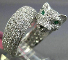 ESTATE LARGE 4.68CT DIAMOND & AAA EMERALD 18KT WHITE GOLD PAVE PANTHER FUN RING