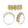 2.20CT WHITE FANCY YELLOW DIAMOND 18KT 2 TONE GOLD MULTI FLOWER ANNIVERSARY RING
