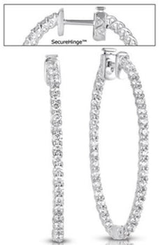 LARGE 2.8CT DIAMOND 14K WHITE GOLD INSIDE OUT SHARED PRONG HOOP HANGING EARRINGS