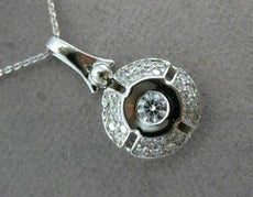 ANTIQUE .85CT ROUND DIAMOND 18KT WHITE GOLD CIRCLE SOLITAIRE PENDANT CHAIN #6403