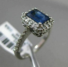 ESTATE 1.40CT DIAMOND & SAPPHIRE 14K WHITE GOLD HALO EMERALD CUT ENGAGEMENT RING