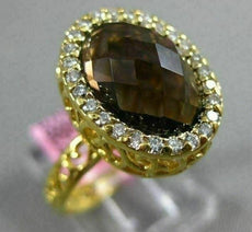 ESTATE 2.90CT DIAMOND & AAA SMOKY TOPAZ 14KT YELLOW GOLD 3D FILIGREE OVAL RING