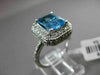 ESTATE LARGE 3.20CT DIAMOND & AAA BLUE TOPAZ 14KT WHITE GOLD 3D EMERALD CUT RING