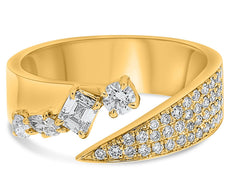 WIDE .62CT DIAMOND 14KT YELLOW GOLD MULTI SHAPE CLUSTER CRISS CROSS BYPASS RING