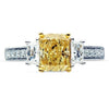 ESTATE LARGE 2.25CT WHITE & FANCY YELLOW DIAMOND 18K WHITE GOLD ENGAGEMENT RING