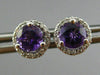 ESTATE 1.02CT DIAMOND & AAA AMETHYST 14K WHITE GOLD ROUND HALO CLASSIC EARRINGS