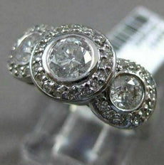 ESTATE 1CT DIAMOND 14KT WHITE GOLD HALO 3 STONE CLASSIC PAST PRESENT FUTURE RING