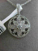 ESTATE .28CT DIAMOND 18K WHITE GOLD 3D FLOWER FILIGREE CIRCULAR FLOATING PENDANT