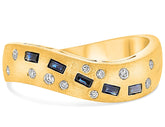 WIDE .29CT DIAMOND & AAA SAPPHIRE 14KT YELLOW GOLD ETOILE DOUBLE WAVE FUN RING