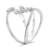ESTATE WIDE .63CT DIAMOND 14KT WHITE GOLD MULTI ROW CRISS CROSS LEAF LOVE RING