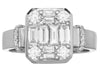 LARGE 1.10CT DIAMOND 18K WHITE GOLD ROUND & BAGUETTE CLUSTER SQUARE OCTAGON RING