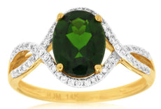 2.27CT DIAMOND & AAA GREEN GARNET 14KT YELLOW GOLD 3D OVAL & ROUND INFINITY RING
