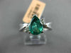 ESTATE 1.48CT DIAMOND & AAA EMERALD 14KT WHITE GOLD 3D 3 STONE ENGAGEMENT RING