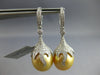 ESTATE LARGE .65CT DIAMOND & AAA GOLDEN SOUTH SEA PEARL 18K WHITE GOLD HANGING EARRINGS