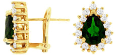 3.05CT DIAMOND & AAA RUSSALITE 14KT YELLOW GOLD FLORAL CLIP ON HANGING EARRINGS