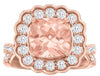LARGE 3.95CT DIAMOND & AAA MORGANITE 18KT ROSE GOLD CUSHION & ROUND FLORAL RING
