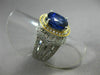 ESTATE MASSIVE 5.83CT DIAMOND & AAA SAPPHIRE 18KT TWO TONE GOLD ENGAGEMENT RING