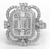 EXTRA LARGE 1.65CT DIAMOND 18KT WHITE GOLD 3D ROUND & BAGUETTE FLOWER CROWN RING