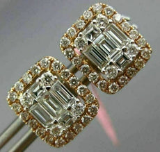 ESTATE LARGE 1.16CT ROUND & BAGUETTE DIAMOND 18K WHITE & ROSE GOLD STUD EARRINGS
