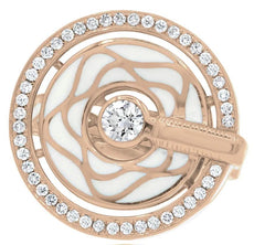 LARGE .58CT DIAMOND & WHITE ENAMEL 18KT ROSE GOLD FLOWER STAR SOLITAIRE FUN RING