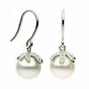 ESTATE .07CT DIAMOND & AAA PEARL 14KT WHITE GOLD LEAF PALM TREE HANGING EARRINGS