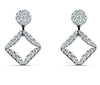 ESTATE LARGE .59CT DIAMOND 18KT WHITE GOLD ROUND & OPEN SQUARE HANGING EARRINGS