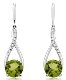 2.8CT DIAMOND & AAA PERIDOT 14KT WHITE GOLD INFINITY TEAR DROP HANGING EARRINGS