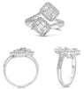 LARGE .71CT DIAMOND 14KT WHITE GOLD ROUND & BAGUETTE CLUSTER DOUBLE SQUARE RING