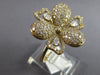 LARGE 1.60CT DIAMOND 14KT YELLOW GOLD ROUND & PEAR SHAPE FLOWER ROSE LOVE RING