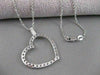 ANTIQUE .65CTW DIAMOND HANGING OPEN HEART 14K WHITE GOLD PENDANT + CHAIN #13026