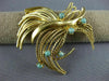 ESTATE LARGE AAA TURQUOISE 14KT YELLOW GOLD 3D CLASSIC ROPE LEAF BROOCH PIN