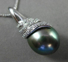 ESTATE LARGE .07CT DIAMOND 18KT WHITE GOLD TAHITIAN PEARL SWIRL FLOATING PENDANT