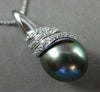 ESTATE LARGE .07CT DIAMOND 18KT WHITE GOLD TAHITIAN PEARL SWIRL FLOATING PENDANT
