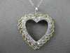ESTATE DIAMOND 14KT WHITE & YELLOW GOLD ROPE FILIGREE OPEN HEART PENDANT #20123
