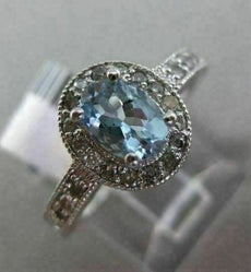 ESTATE 1.03CT DIAMOND & AQUAMARINE 14KT WHITE GOLD FILIGREE OVAL ENGAGEMENT RING