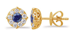 1.24CT DIAMOND & AAA SAPPHIRE 14KT YELLOW GOLD 3D FLOWER FILIGREE STUD EARRINGS